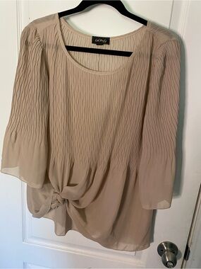 Cal Style Beige Pleated Tie-Front Women's Top Sheer Size Medium